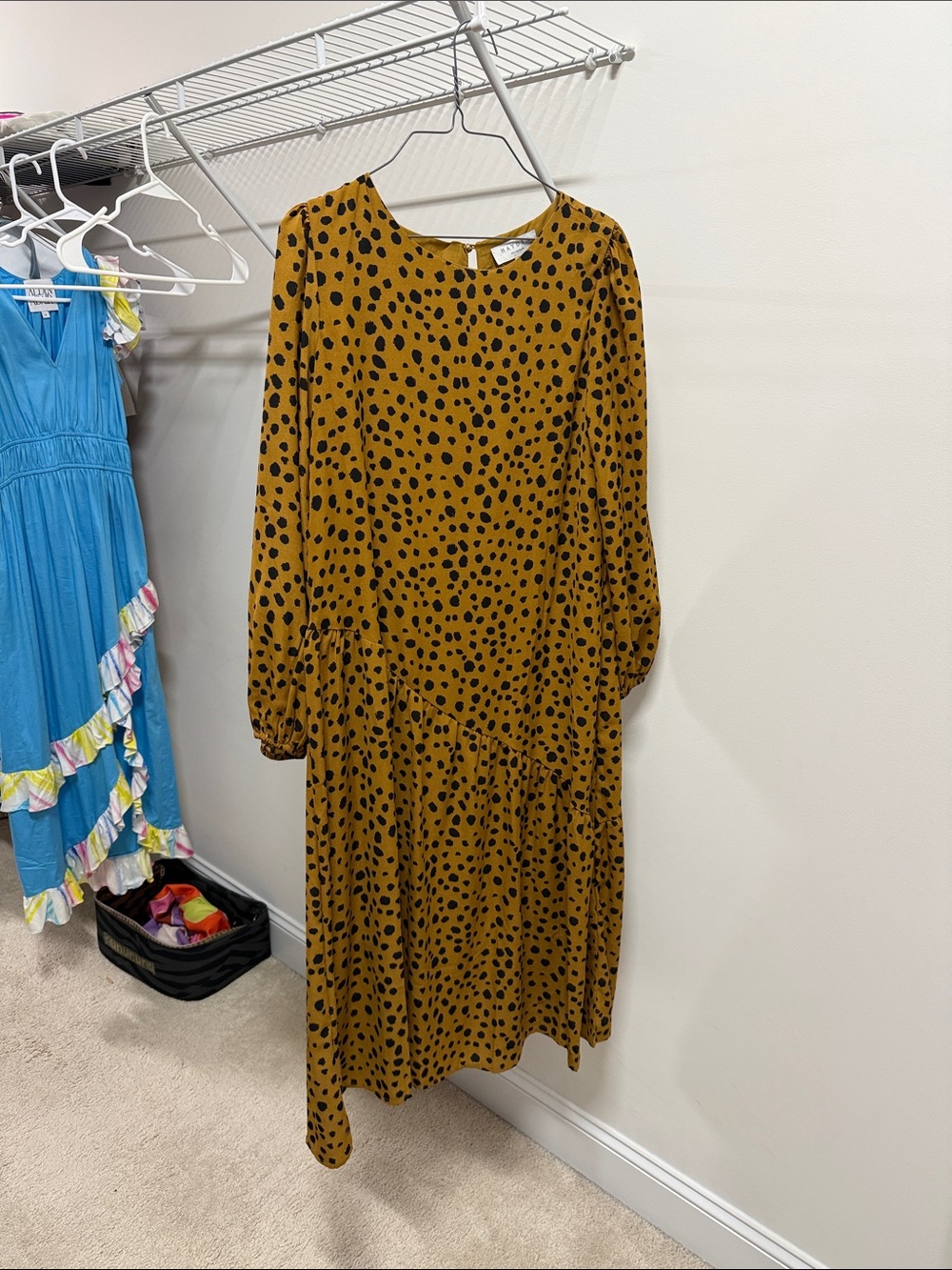 Hayden Mustard Yellow Long Sleeve Polka Dot Midi Dress